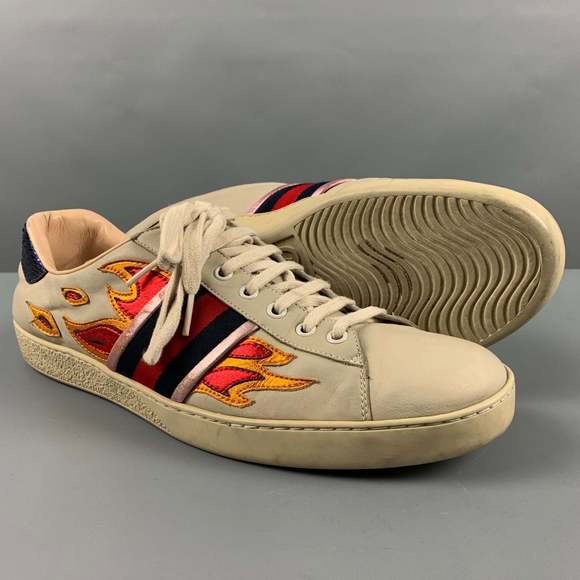 GUCCI Beige Multicolour Leather Low Top Sneakers - Picture 5 of 8